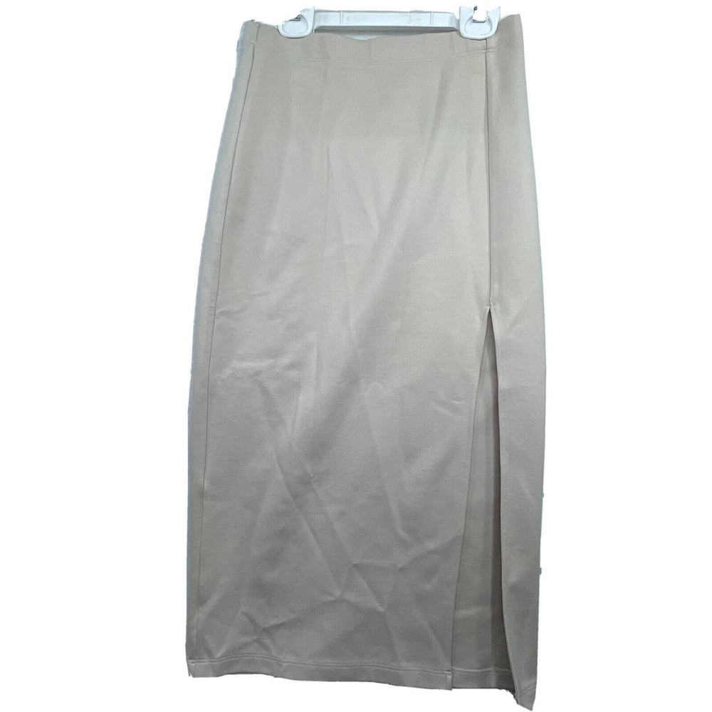 Babaton Midi Skirt Womens 2 Beige High Waisted Side Slit Minimalist Lixury